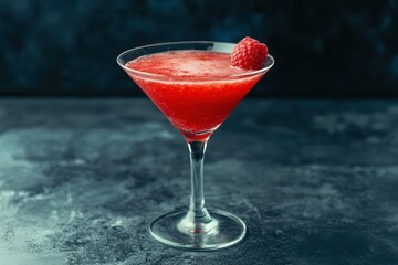 Close-up of a vibrant raspberry cocktail in a martini glass.