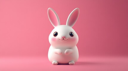 Obraz premium This charming cartoon bunny character features a soft and cute design with a pink background, perfect for spring themes, children's illustrations, and playful decor.