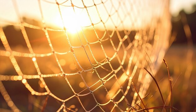Dew Drops On Spiderweb At Sunrise - Powered by Adobe