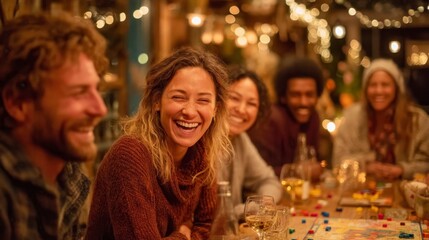 Fun Game Night with Diverse Group of Friends in Cozy Atmosphere