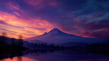 Colorful sunrise mountain lake view