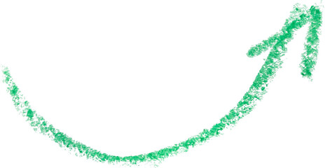 hand drawn arrow with green color crayon on white background