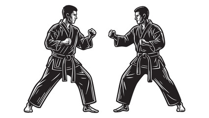 Martial Arts Karate Stance Silhouettes Black Belt Combat Art Form Training Fighting Masters