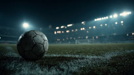 Soccer Ball Positioned at Penalty Spot on Empty Field at Night