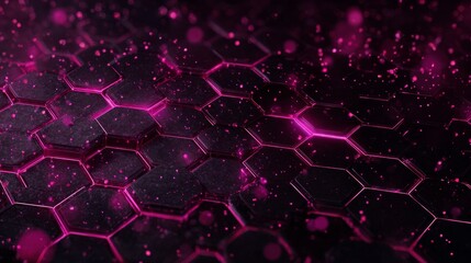 cyberpunk hexagonal grid, glowing magenta and purple highlights, neon lights, dark sci-fi atmosphere, particles floating, high contrast digital structure
