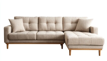 Light beige sectional sofa with wood legs