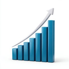 Blue bar graph showing upward trend with arrow isolated on white background