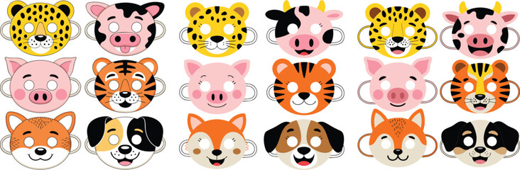Obraz premium Collection of Printable Animal Masks Leopard, Pig, Cow, Tiger, Fox, and Dog Characters