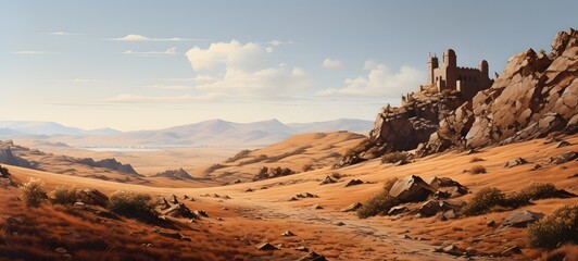 Fototapeta premium A haunted gothic desert perched on a wind-swept hill,generative AI