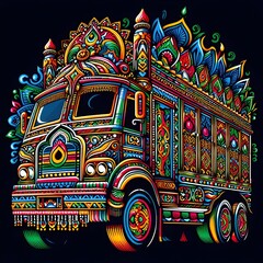 Pakistani Truck Art Vector with Intricate Traditional Patterns.