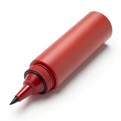  Red Marker Pen with Cap Off on White Background