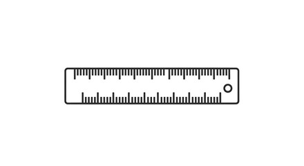 A simple black and white illustration of a ruler with markings and a hole on a white background