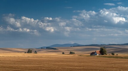 Obraz premium Golden field under cloudy sky