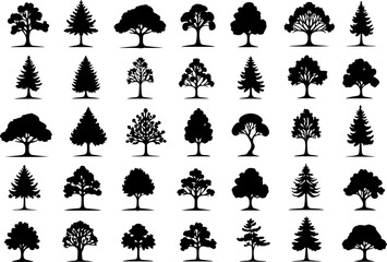 Tree Silhouettes, Forest Shapes, Pine Trees, Oak 