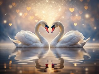 Romantic Swan Couple Heart Shape Low Light Photography