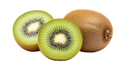Fototapeta premium Whole and sliced kiwi fruit isolated on transparent background