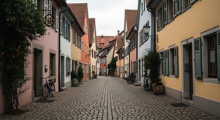 Charming streetscape of a European town with colorful buildings