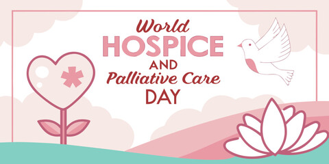 World Hospice and Palliative Care Day banner with elements of love, peace and hope