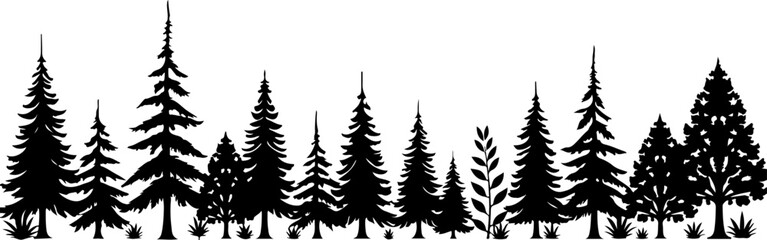 Obraz premium Tree Silhouettes, Forest Shapes, Pine Trees, vector bundle