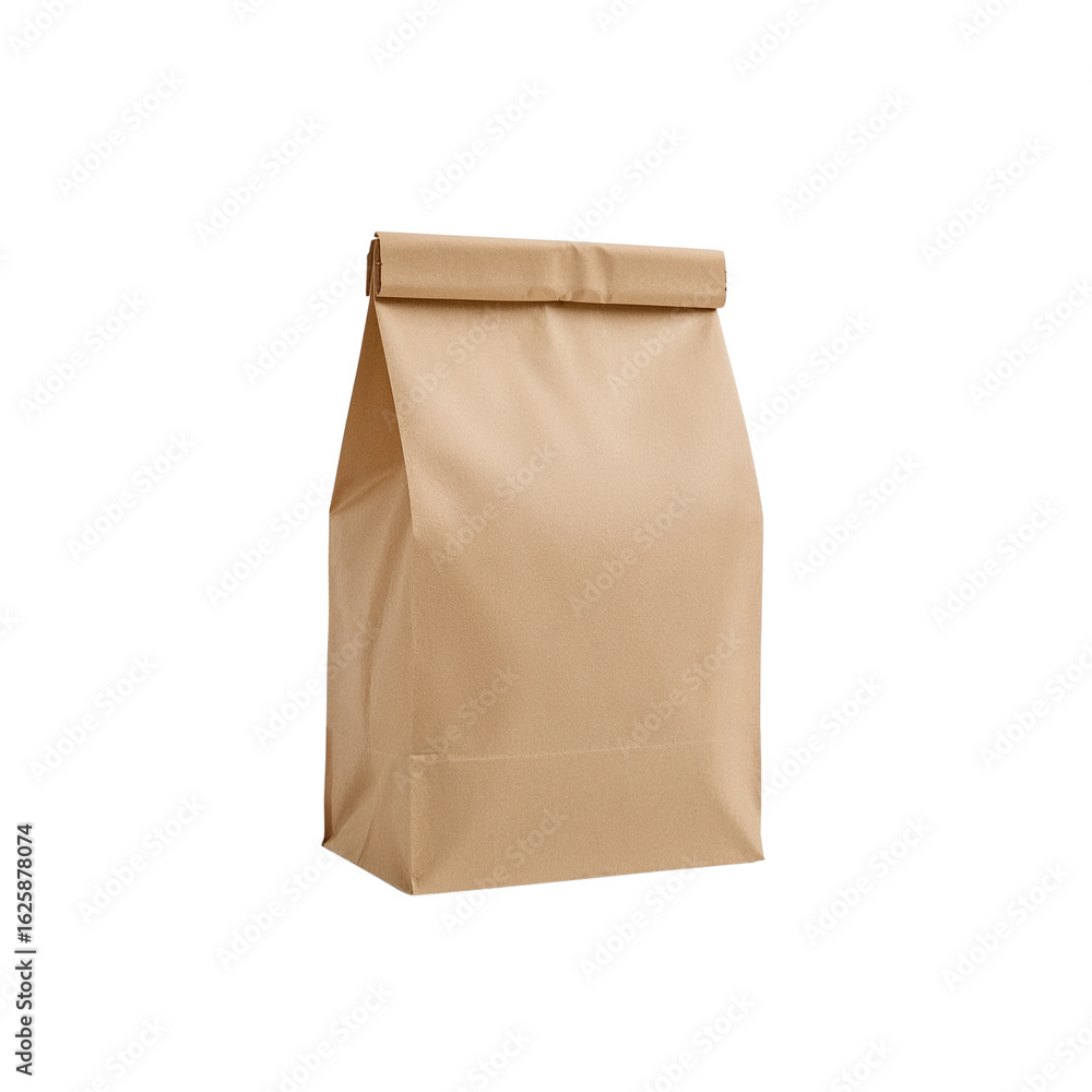 Poster simple brown paper bag isolated against transparent backdrop with soft neutral tones, creating