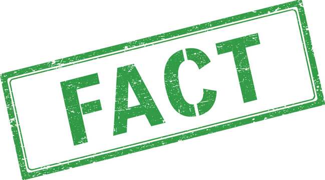 Green stamped rectangle with the word fact in bold stencil font isolated on transparent background