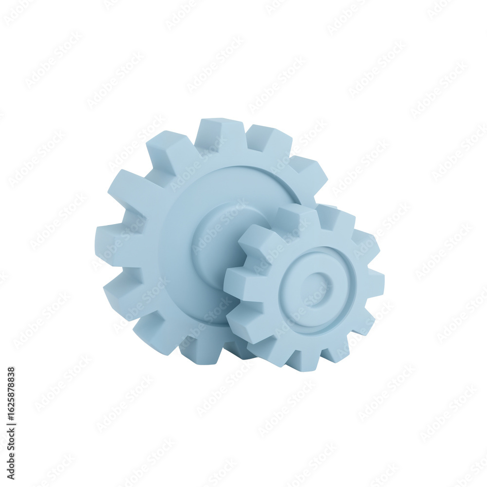 Poster interlocking cogwheels on an isolated transparent setting representing mechanical or industrial