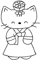 한복 입은 고양이 손그림 도안