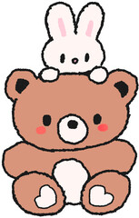 곰돌이와 토끼 손그림 귀여운 동물 스티커