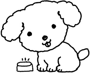 밥그릇 앞에 앉은 강아지 손그림 도안