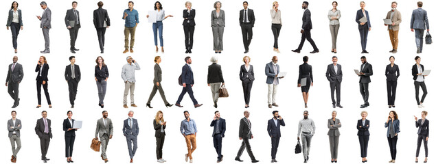Obraz premium Set of business people in various actions on isolated background. Businesspeople, businesswomen, businessmen office worker in full body length studio professional shot in casual and formal wear