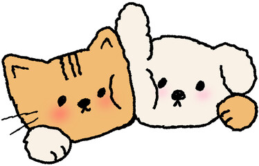 강아지와 고양이 귀여운 손그림 일러스트