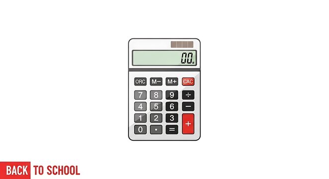 A calculator with a white border displaying zero point zero on a white background for school supplies