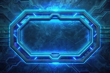 Futuristic neon octagonal frame with circuitry background