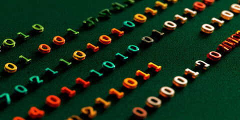 Colorful binary code digits arranged in rows numbers data