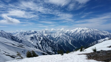 Snowy mountain range under blue sky