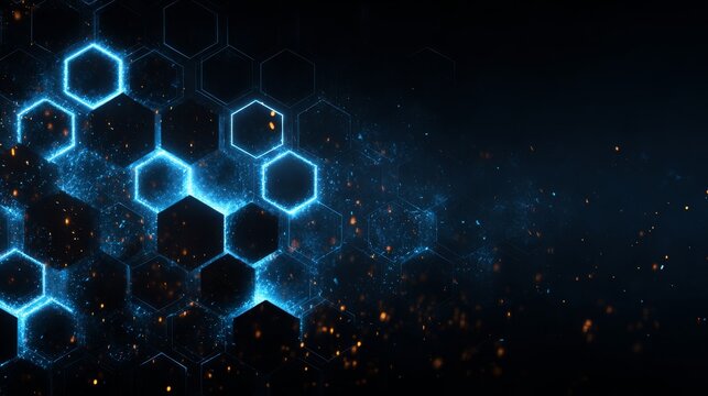 futuristic molecular lattice, blue neon highlights, black chrome nanotubes, glowing atoms, sci-fi style, high-tech background, abstract science concept