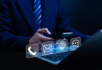 Contact Customer Support, Email Help Concept, Website, Digital Technology of Business Contact Services (Address, Phone, Email, Mobile, Call)