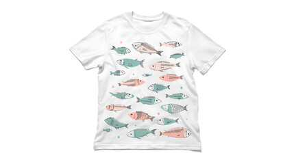 Illustrated Style Fish Pattern Decoration on White T-Shirt Apparel