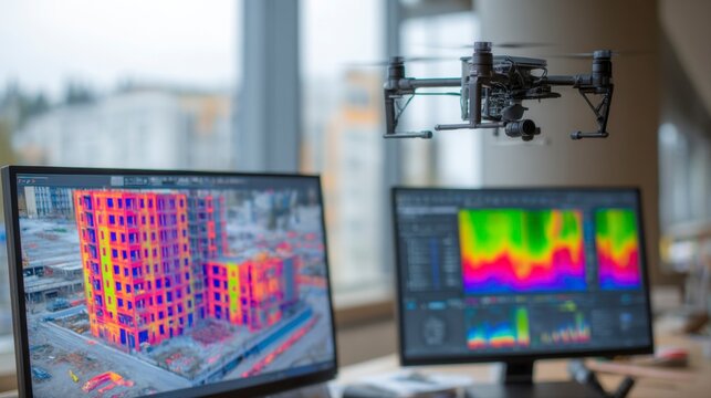 Thermal Imaging Drone Capturing Heat Loss Patterns in Construction