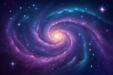 Fototapeta premium Swirling cosmic nebula with glowing purple blue and yellow light galaxy space cosmos