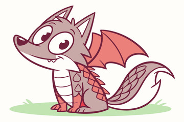 Cute cartoon dragon-wolf hybrid, vector art, clean outlines, flat color design, big happy eyes
