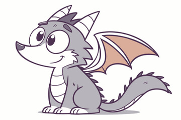 Cute cartoon dragon-wolf hybrid, vector art, clean outlines, flat color design, big happy eyes