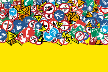 workplace safety signs and other pictograms along with an empty space to insert personalized text and prevent workplace injuries