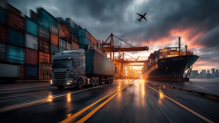 Global Business Logistics and Container Cargo Freight Ship Transport Background