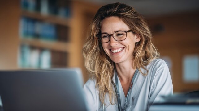 Happy Woman Engaging in Virtual Meeting with Mental Health Professional - Powered by Adobe