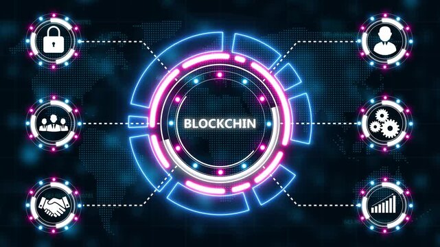 The concept of business, technology, the Internet and the network. virtual screen of the future and sees the inscription: blockchain