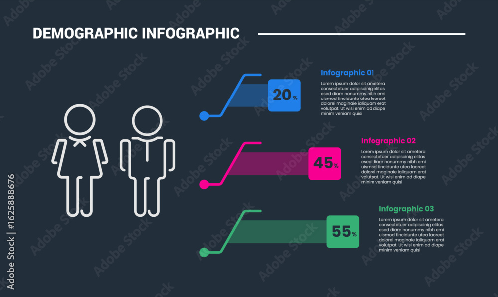 Poster demographic concept infographic process diagram with round square with transparent bar percentage an