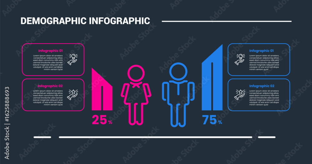 Poster demographic concept infographic process diagram with vertical percentage bar with round box with dar