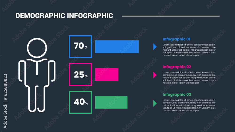 Poster demographic concept infographic process diagram with, square and rectangle bar stacked list percenta