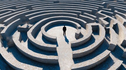 Aerial View of Complex Labyrinth Maze with a Person Standing